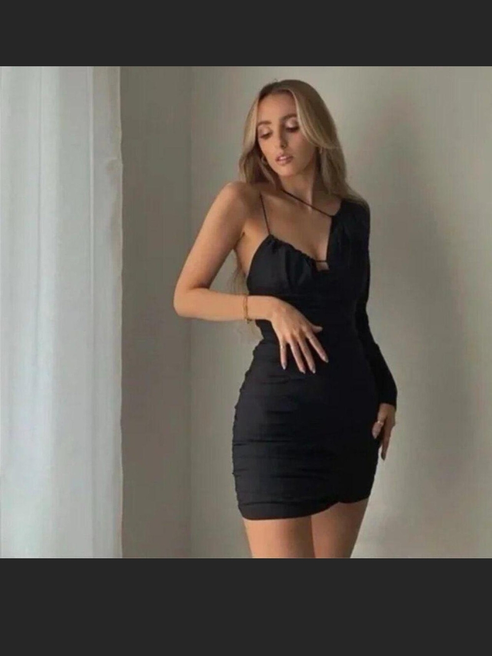 ZARA Black One-Shoulder Asymmetric Mini Dress